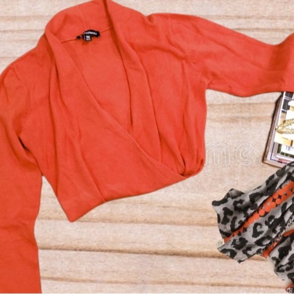 Vintage Le Chateau High Collar Surplice Wrap Knit Top In Scalet Red - Picture 7 of 16